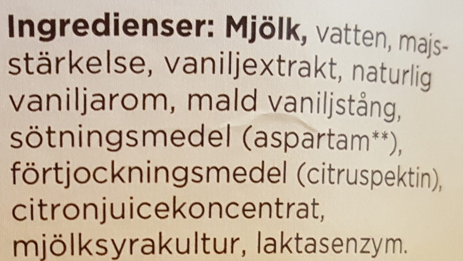 Mild Kvarg - Vanilj - Ingrediënten - sv