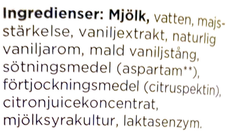 Mild Kvarg - Vanilj - Laktosfri - Ingredienser