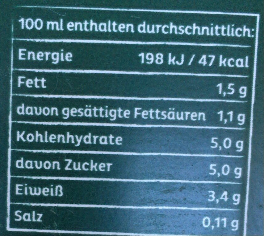 Haltbare Weidenmilch 1,5% Fett - Nährwertangaben