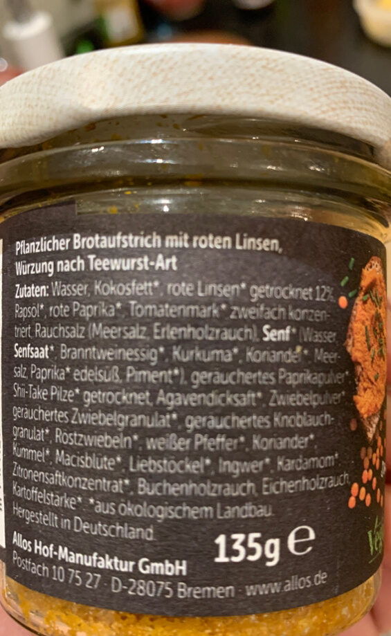 Vegane Teewurst - Ingredients - de