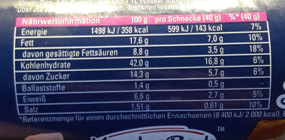 Zimtschnecken - Nutrition facts - de