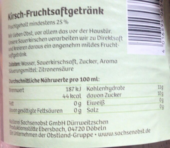 Kirsch-Fruchtsaftgetränk - Nährwertangaben