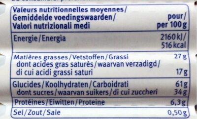Pick up fourre lait x10 bahlsen - Tableau nutritionnel