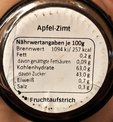 Fruchtaufstrich Apfel-Zimt - Nutrition facts - de