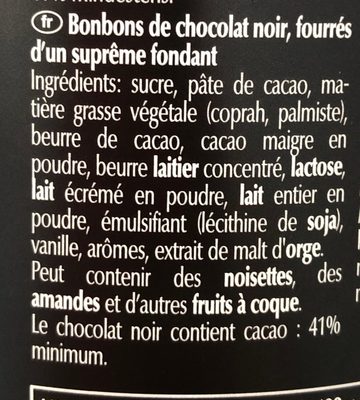 Liste des ingrédients du produit Assorted filled dark chocolates Lindt, Lindor 
