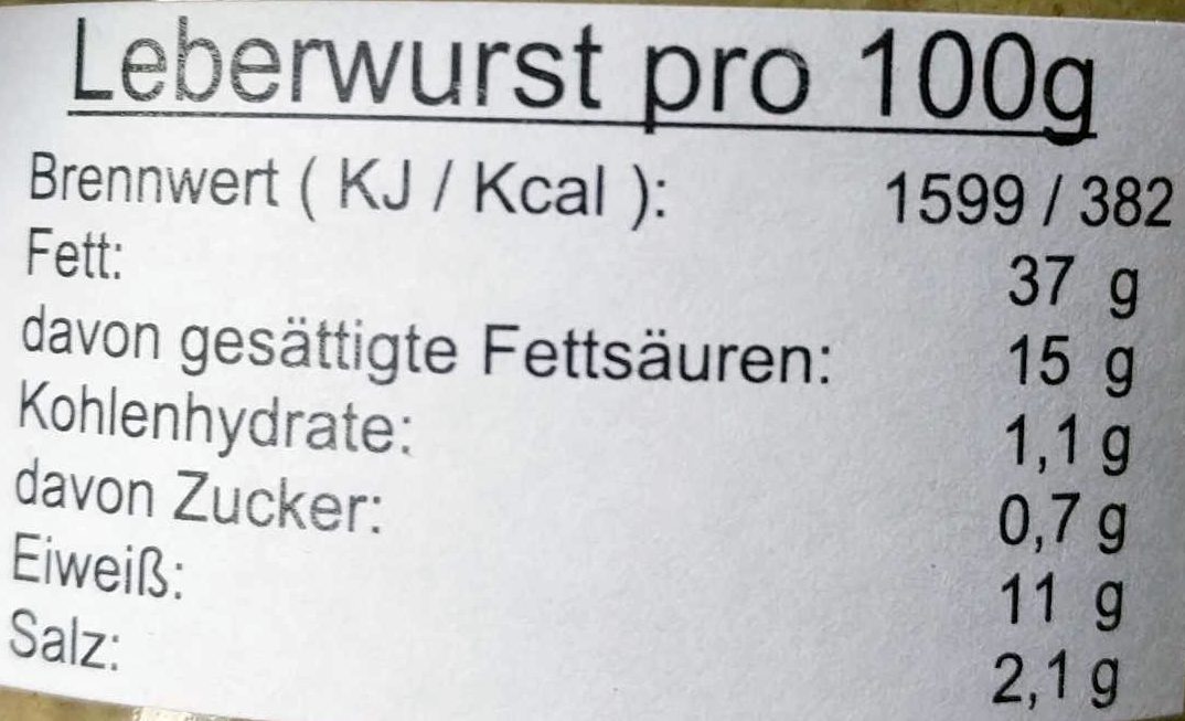 Leberwurst - Nährwertangaben