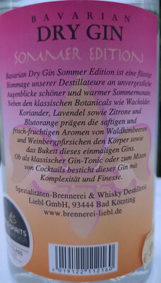Bavarian Dry Gin Sommer Edition - Ingredients - de