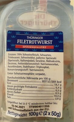 Filetrotwurst - Nutrition facts - de