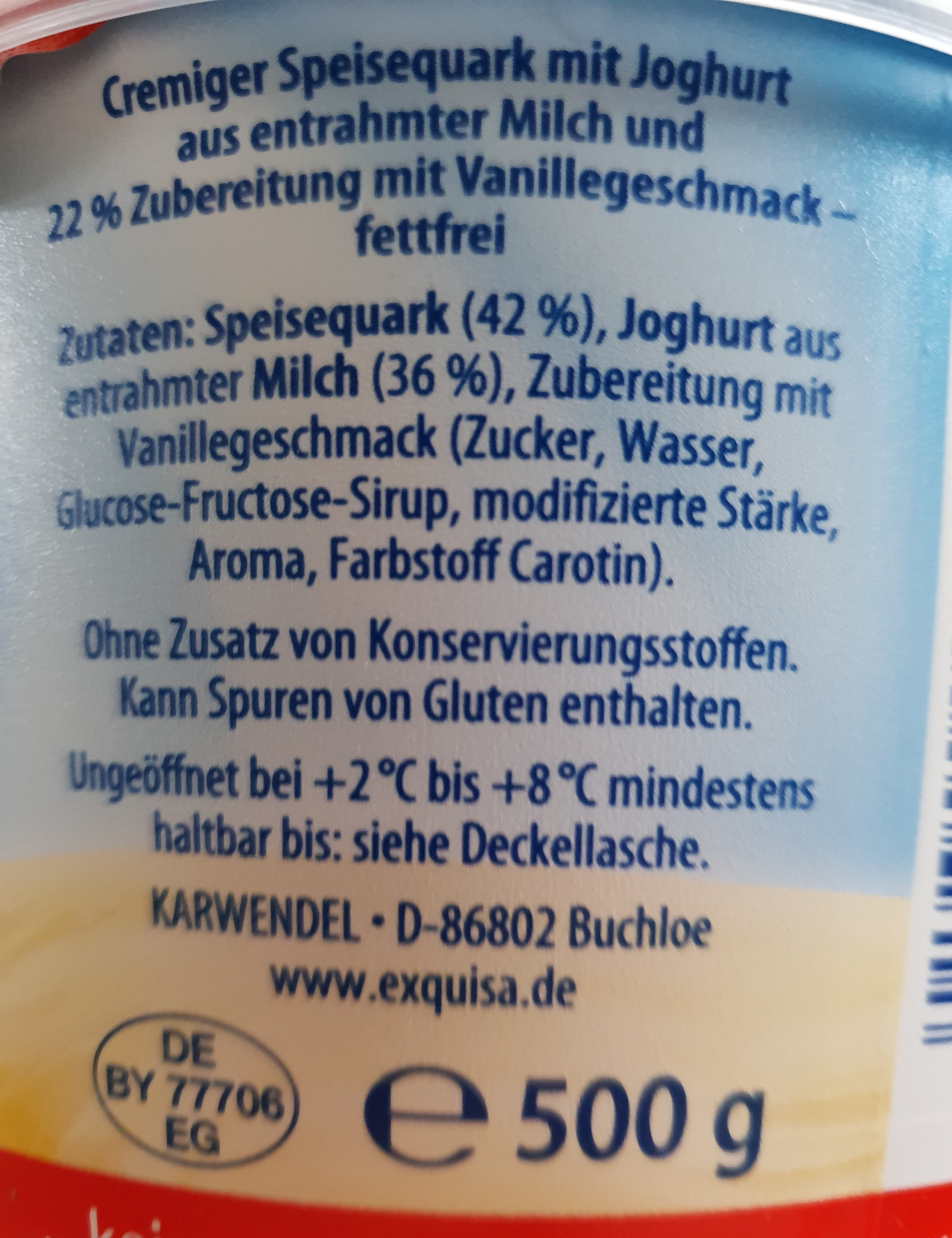 Quarkgenuss - Vanillegeschmack - Ingredients - de