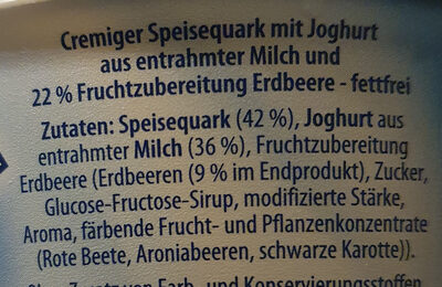 Erdber Quark Genuss 0, 2% Fett, Erdbeere - Ingredienti - fr