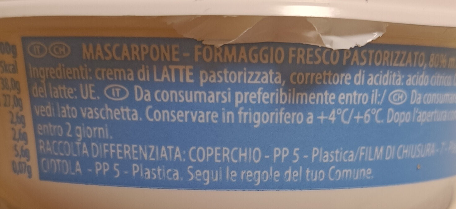 Mascarpone - Ingredienti - fr