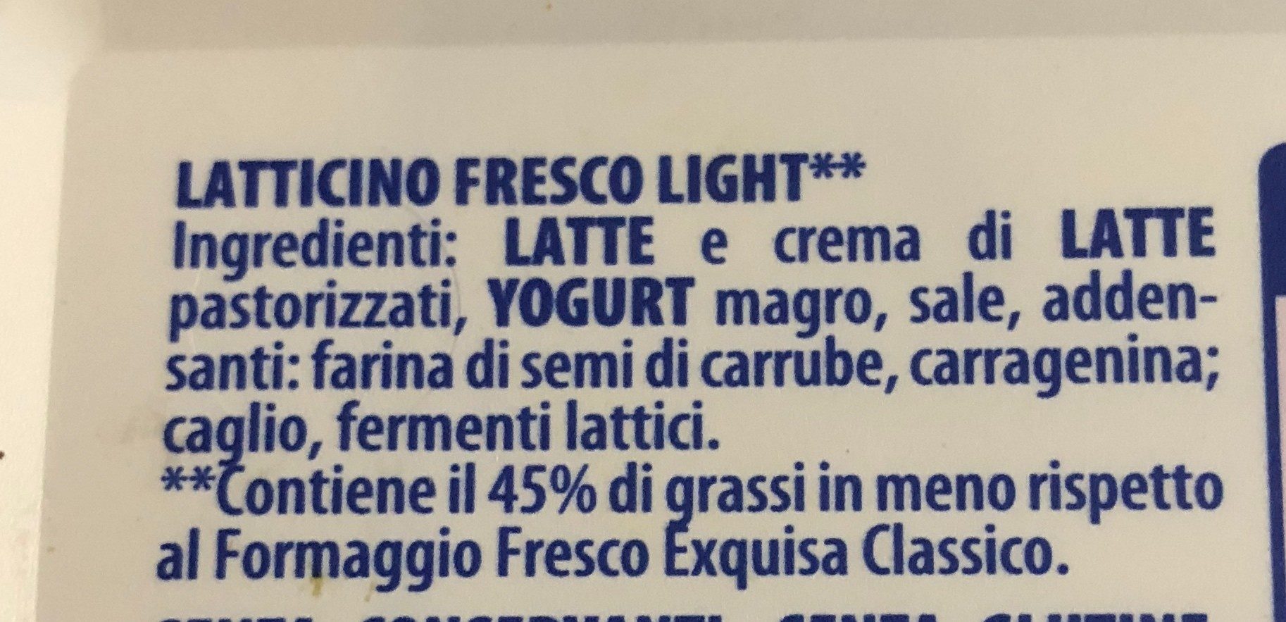 Light latticino fresco cremoso - Ingredients - fr
