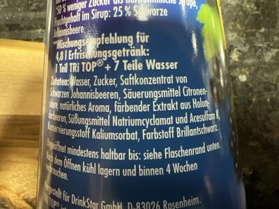 TRI TOP Sirup Schwarze Johannisbeere - Zutaten