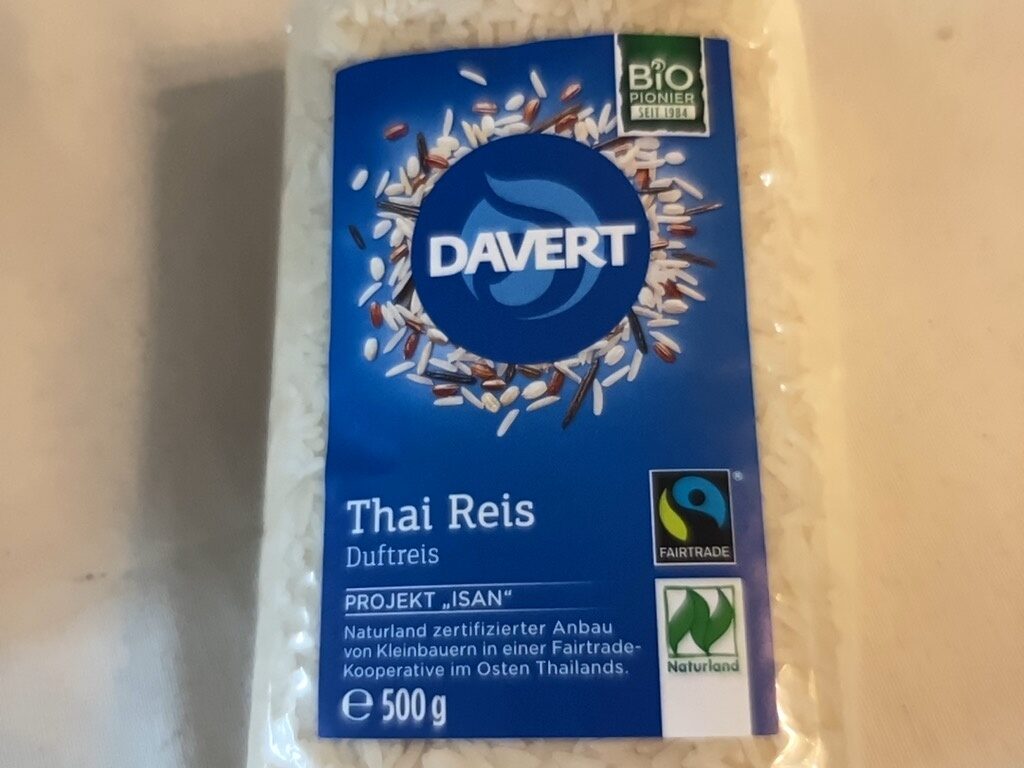 Davert Thai Reis Weiß, Geschält, 500 GR Packung - Fairtrade - Product - fr