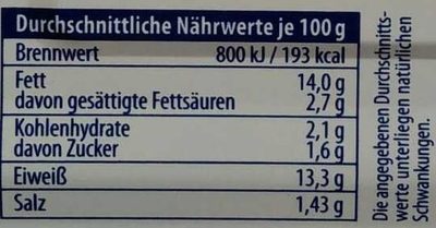 Zarte Heringsfilets Frischkäse-Schnittlauch - Nutrition facts - de