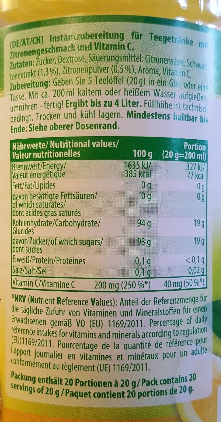 Instant Teegetränk Zitrone - Nutrition facts - fr