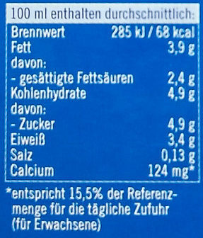 frische Vollmilch - Nutrition facts - de