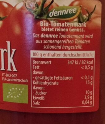 Tomatenmark 1kg - Nährwertangaben - en