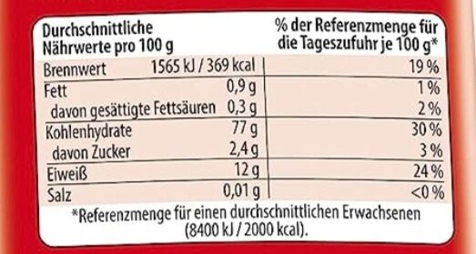 Nudeln - Mie - Nutrition facts - de