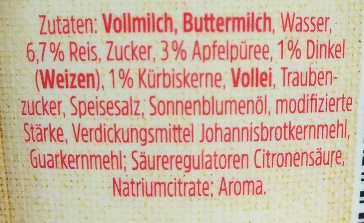Milchreis Korn&Frucht Dinkel Kürbiskern Apfel - Ingredients - de