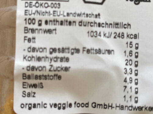 Hanf-Süßkartoffel-Bällchen - Nutrition facts - de