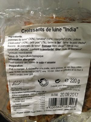 Croissants de lune « India » - Nutrition facts - fr