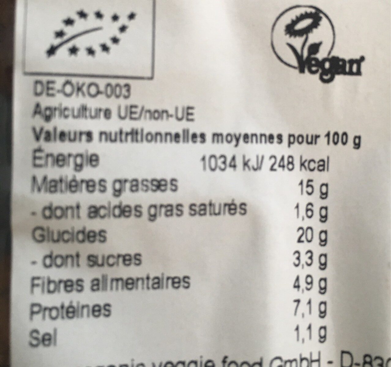 Bouchées chanvre - patate douce - Nutrition facts - fr