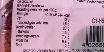 Cashew zwarte bonenburger - Voedingswaarden