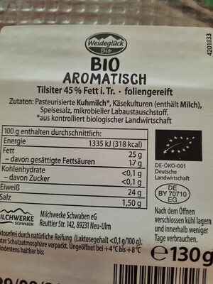 Weideglück Bio Aromatisch Tilsiter 45% Fett i.Tr. - Ingredients - de