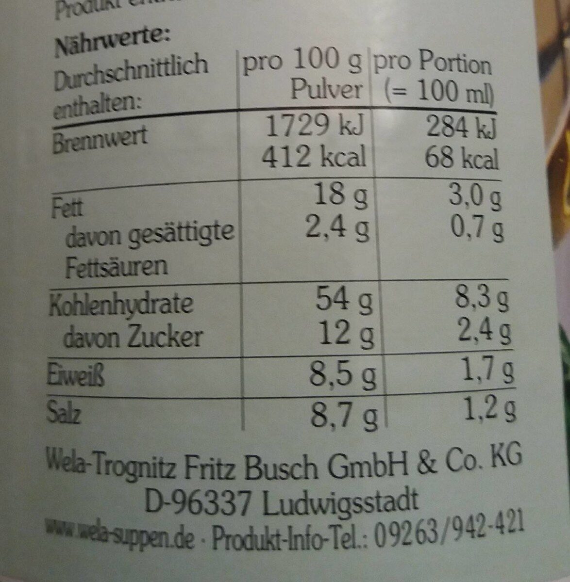 Käsesoße - Nutrition facts - de