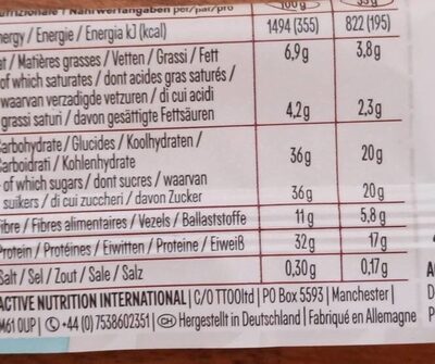 PowerBar - vanilla coconut flavour - Valori nutrizionali