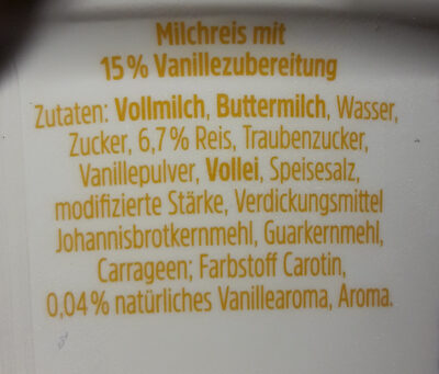 Milchreis Vanille - Zutaten