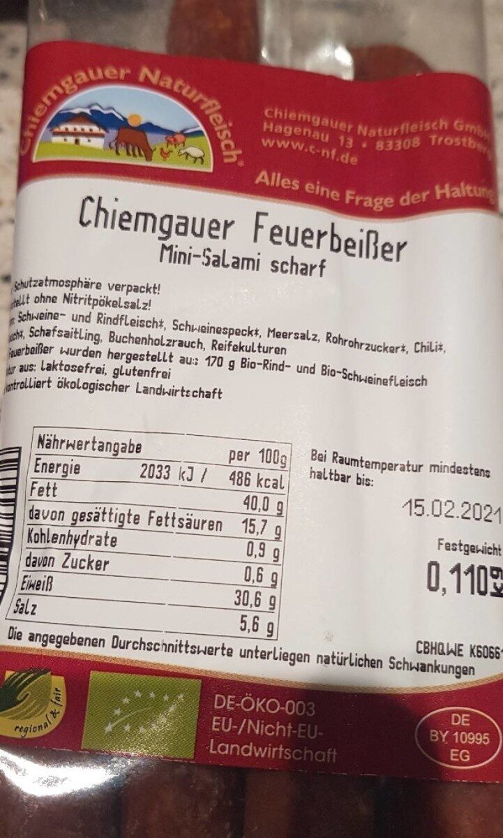 Chiemgauer Feuerbeißer Mini-Salami scharf - Product - fr