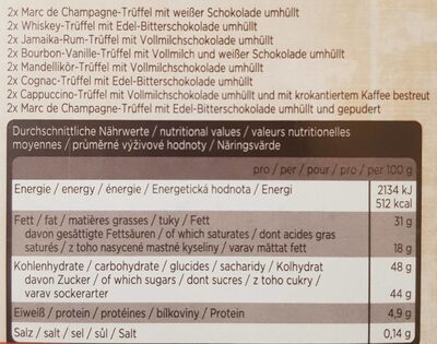 Tiamo feinste Trüffel - Nutrition facts - de