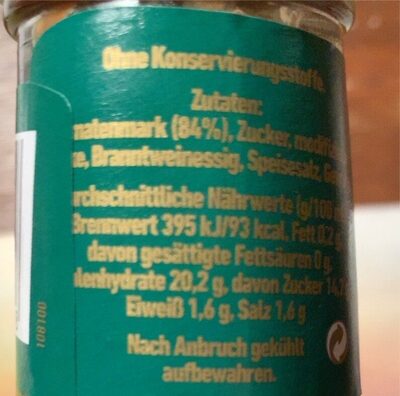 Thüringer Tomaten Ketchup - Nährwertangaben