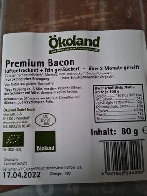 Bacon Premium-Qualität - Zutaten