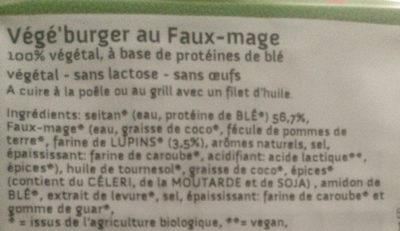 Végé burger au faux mage bio Vegan - Ingrediënten - fr