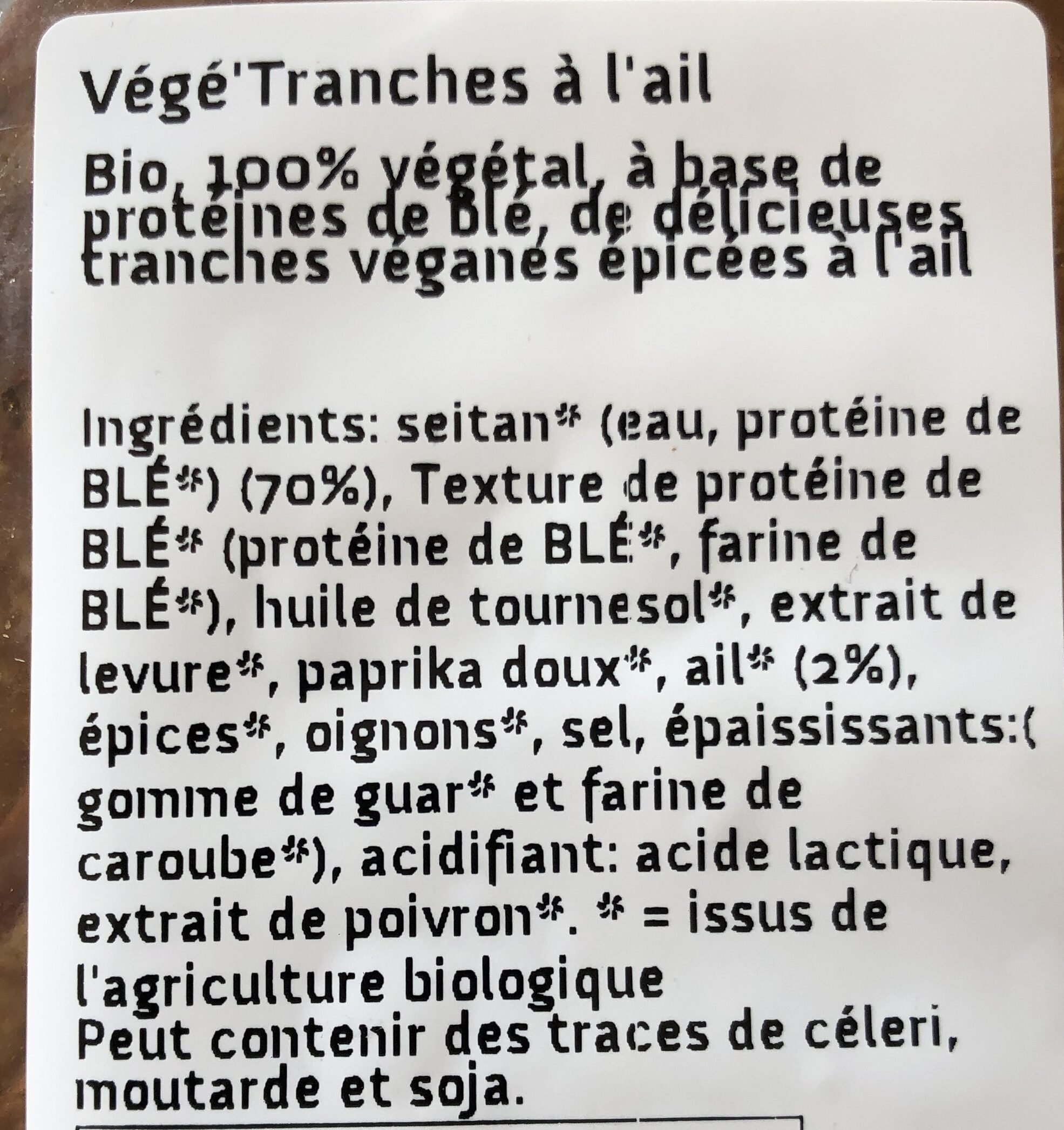 Vege’tranches a l’ail - Ingredients - fr