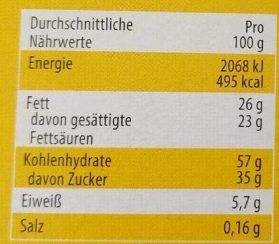 Dinkel-Kokos Kekse - Nutrition facts - de