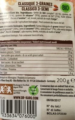 Classique 3 graines - Nutrition facts - fr