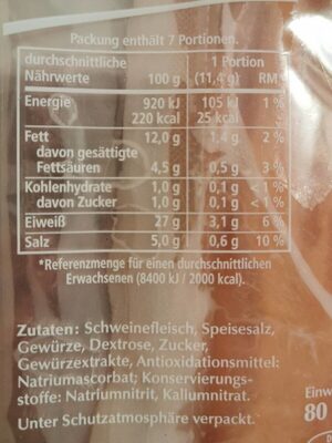 Bauernschinken - Nutrition facts - de