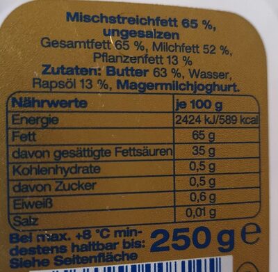 Meggle Streichzart - ungesalzen - Tableau nutritionnel - de
