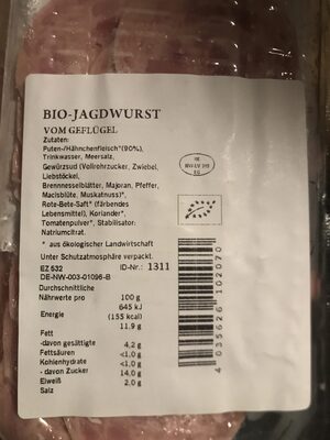 Bio- Jagdwurst - Ingrédients - de