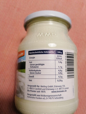 fettarmer Joghurt mild 1,8% Fett, cremig gerührt - Zutaten