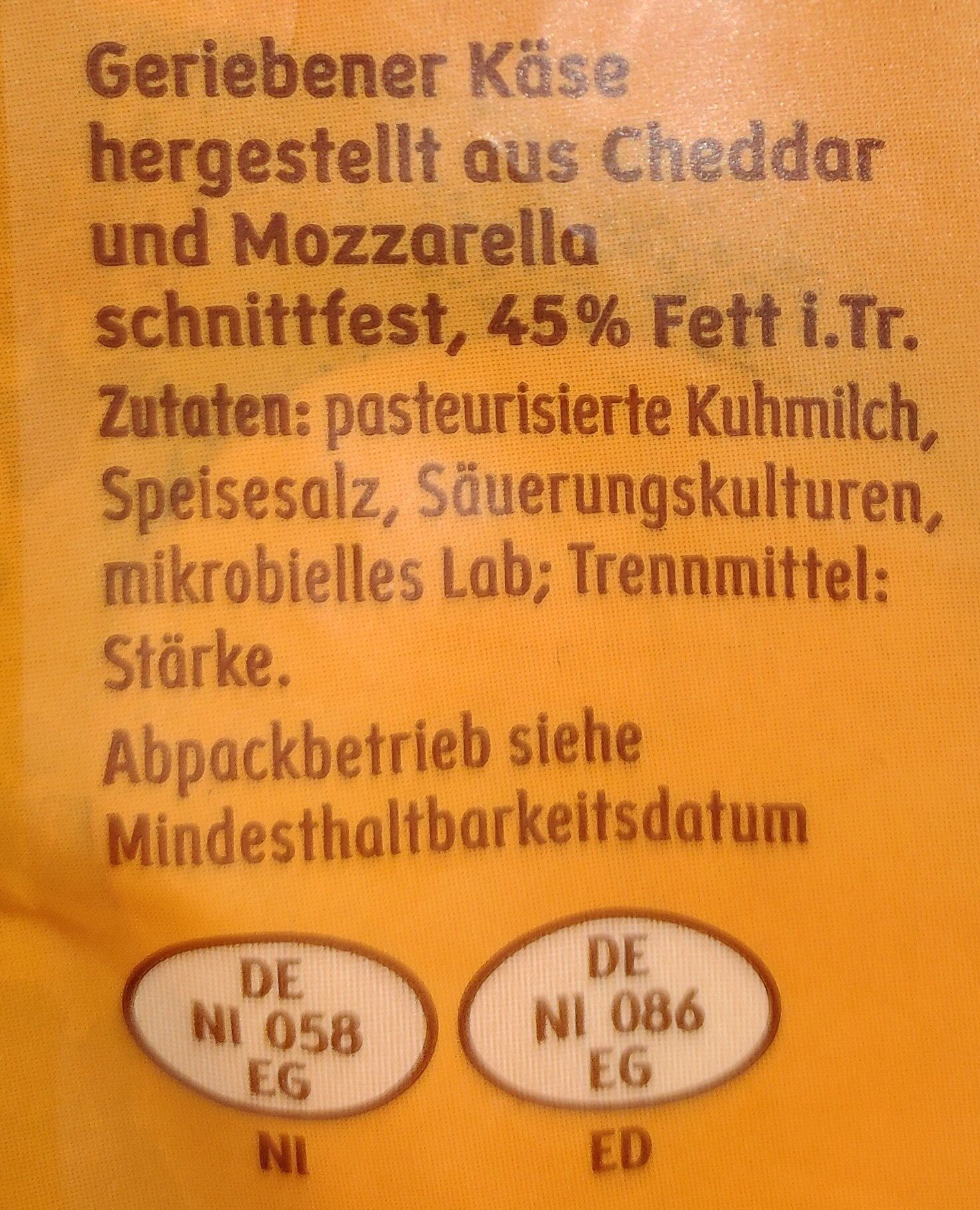 geriebener Käse - Ingredients - de
