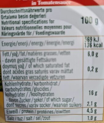 Bohnen - Weisse Bohnen in Tomatensauce - Tableau nutritionnel - de