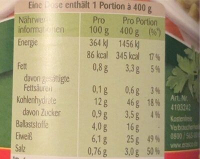 Erasco Erbsen-Eintopf - Nutrition facts - de