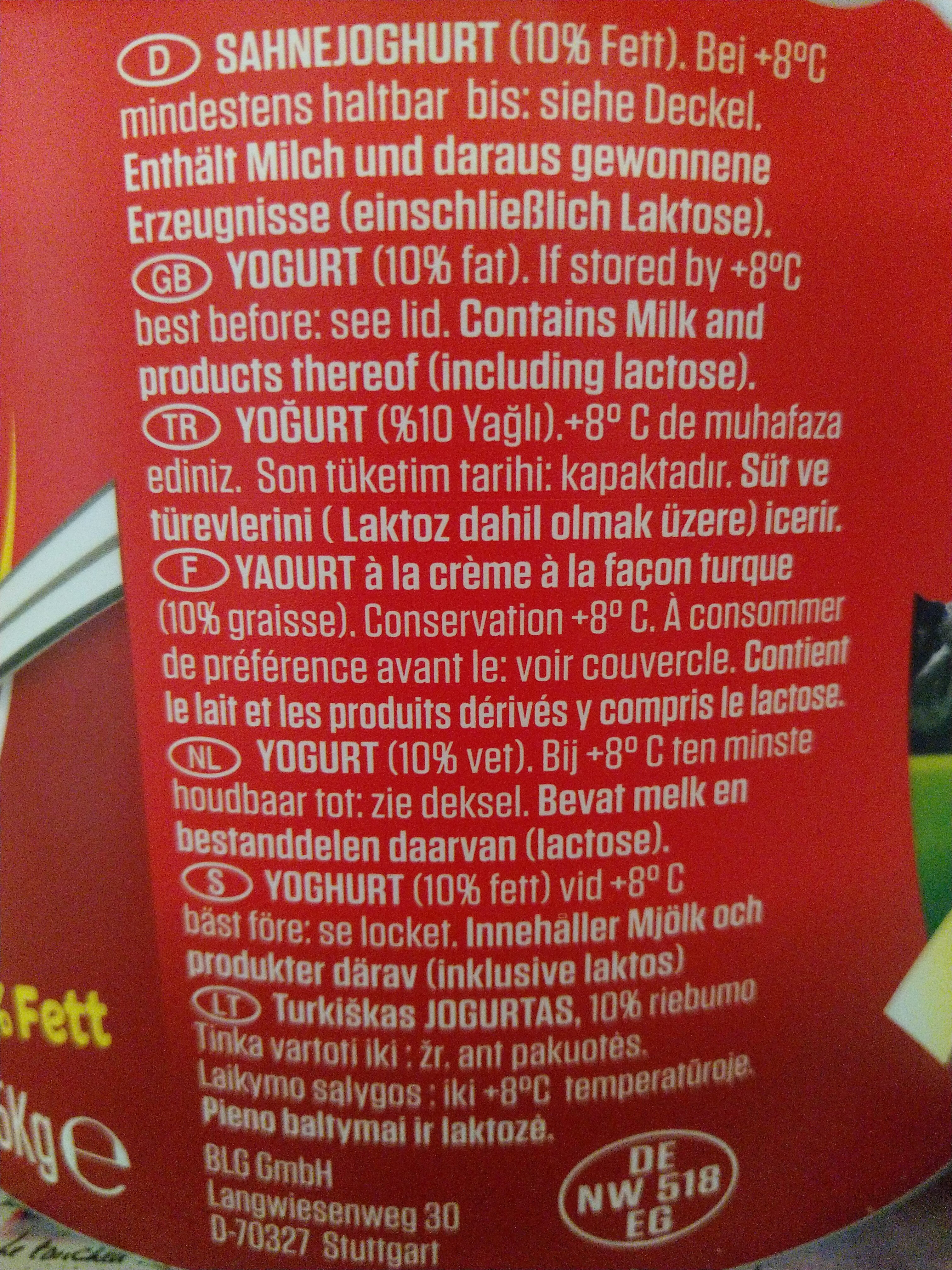 Cream Yogurt 10% Fat - Ingredients - fr