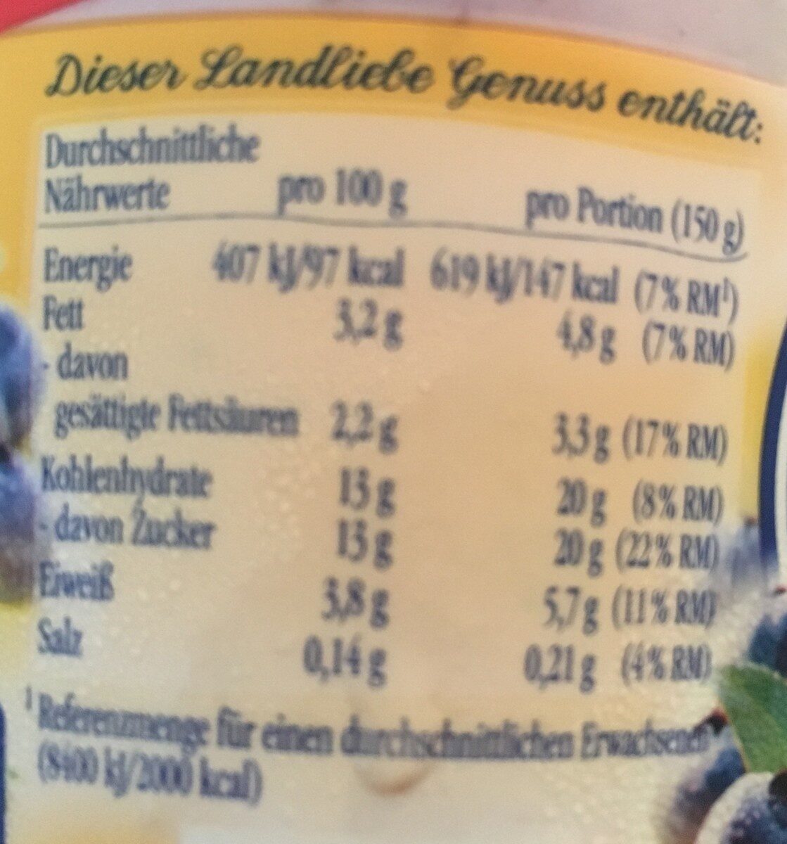 Joghurt mit erlesenen heidelbeeren - Nutrition facts - de