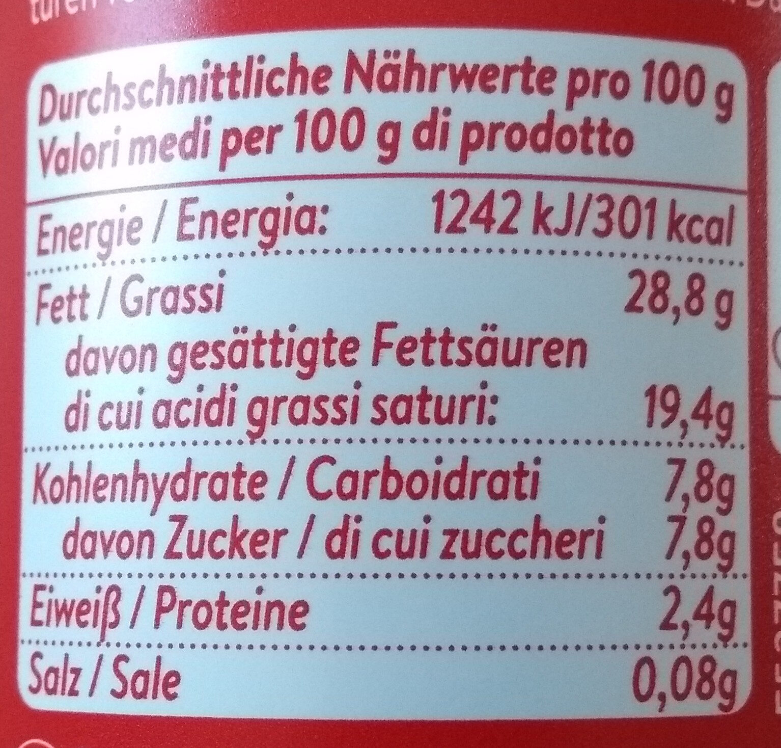 Glücksklee Sahne Finesse - Nutrition facts - de